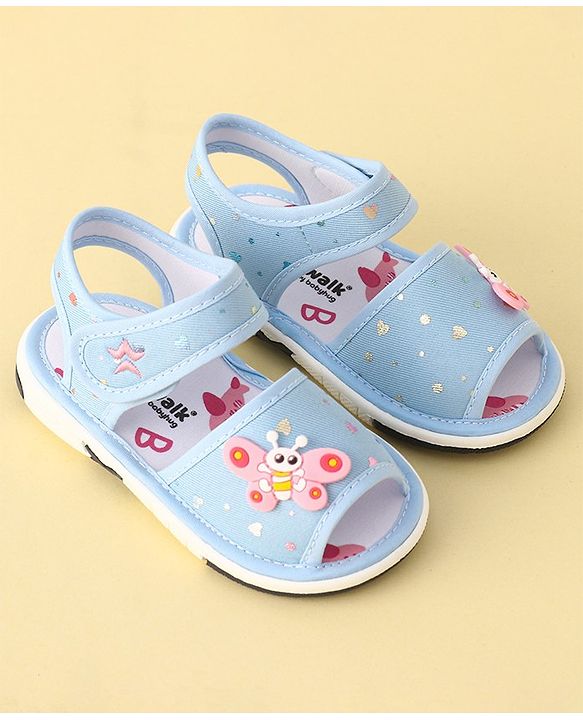 Cute Walk by Babyhug Velcro Closure Musical Sandals Butterfly Applique - Blue