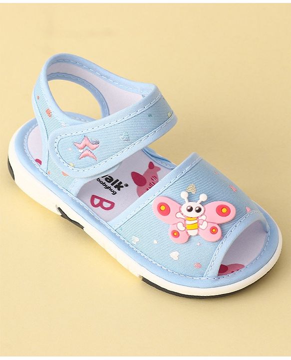 Cute Walk by Babyhug Velcro Closure Musical Sandals Butterfly Applique - Blue