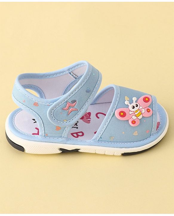 Cute Walk by Babyhug Velcro Closure Musical Sandals Butterfly Applique - Blue