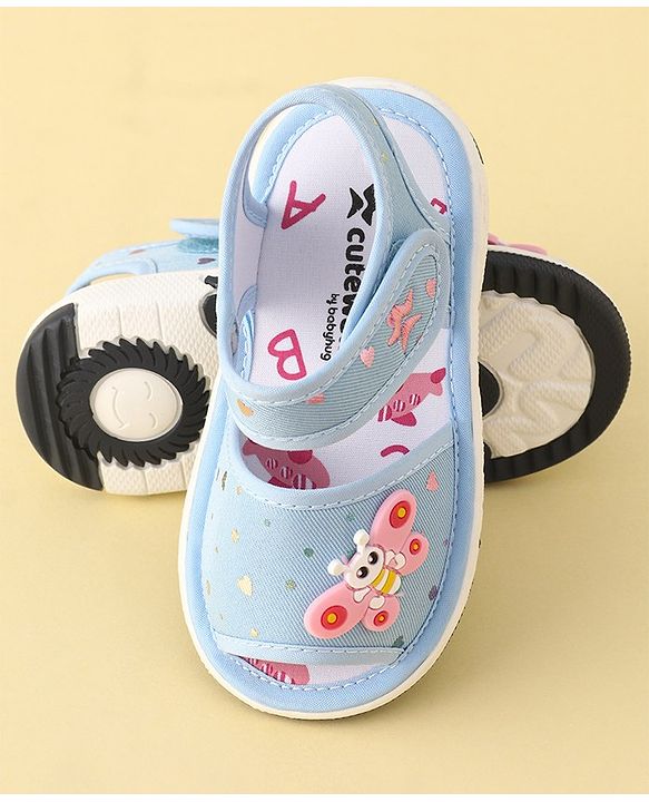 Cute Walk by Babyhug Velcro Closure Musical Sandals Butterfly Applique - Blue