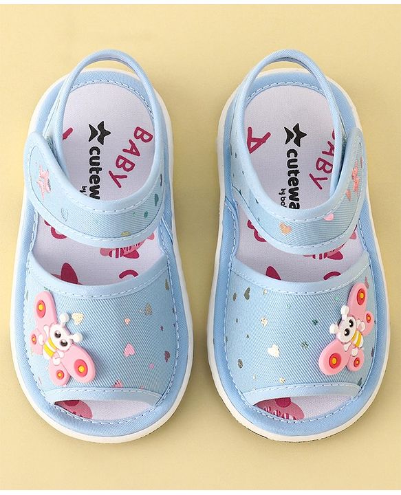Cute Walk by Babyhug Velcro Closure Musical Sandals Butterfly Applique - Blue