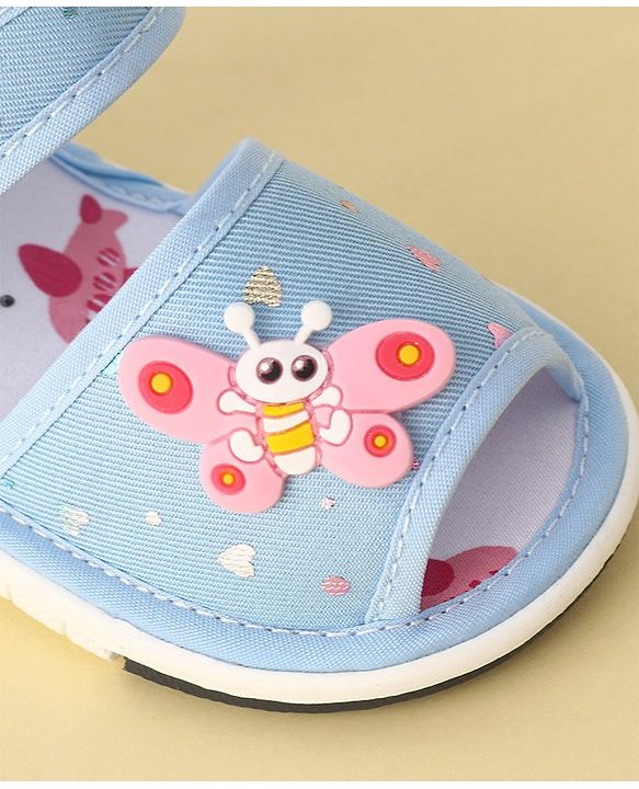 Cute Walk by Babyhug Velcro Closure Musical Sandals Butterfly Applique - Blue