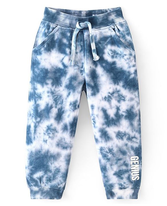 Babyhug Cotton Looper Knit Full Length Tie Dyed Lounge Pant - Blue