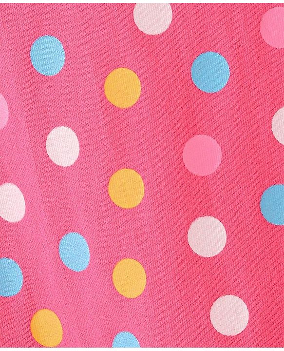 Babyhug Cotton Knit Flutter Sleeve Nighty with Polka Dots - Pink