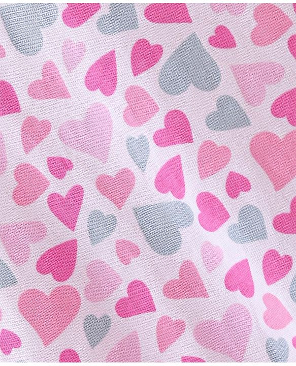 Babyhug Cotton Knit Flutter Sleeves Nighty with Heart Print - Pink