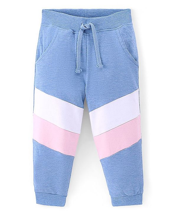 Babyhug Cotton Looper Knit Full Length Lounge Pant with Cut & Sew Detailing - Blue