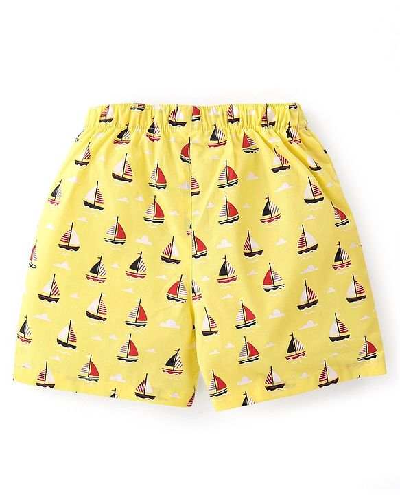 Babyhug Cotton Woven Regular Boxers Cars & Boats Print Pack of 3 - Blue Pink & Yellow