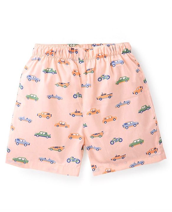 Babyhug Cotton Woven Regular Boxers Cars & Boats Print Pack of 3 - Blue Pink & Yellow