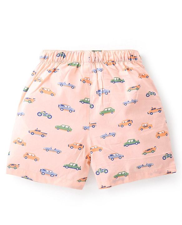 Babyhug Cotton Woven Regular Boxers Cars & Boats Print Pack of 3 - Blue Pink & Yellow