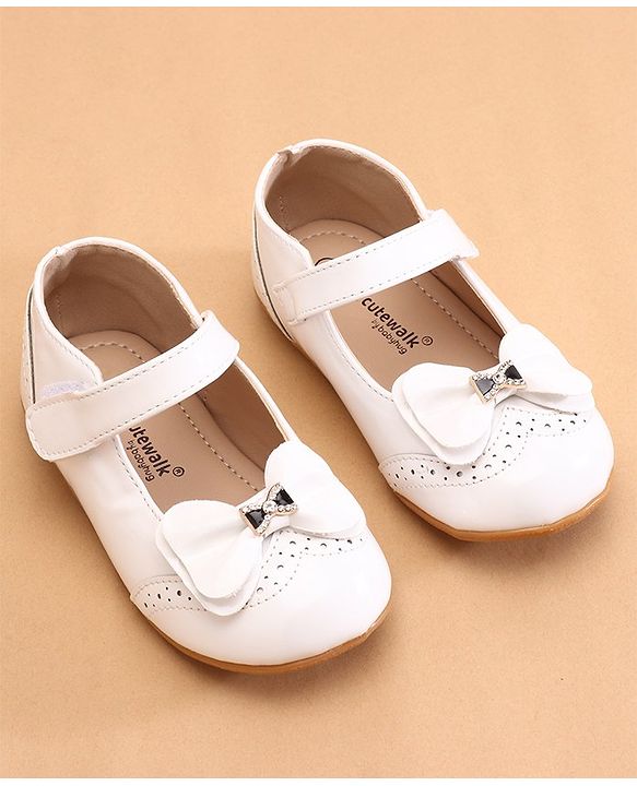 Cute Walk by Babyhug Ballerina with Bow Applique & Velcro Closure -White