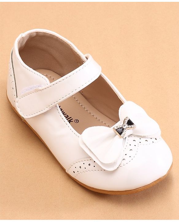 Cute Walk by Babyhug Ballerina with Bow Applique & Velcro Closure -White