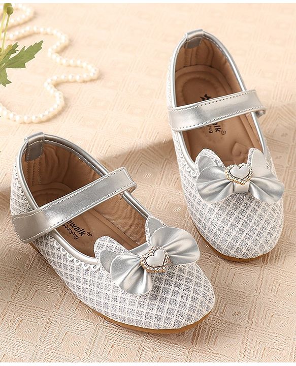 Cute Walk by Babyhug Ballerinas with Velcro Closure & Bow Applique-  Sliver