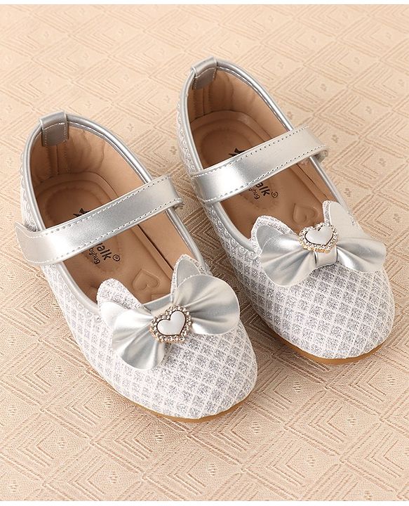 Cute Walk by Babyhug Ballerinas with Velcro Closure & Bow Applique-  Sliver