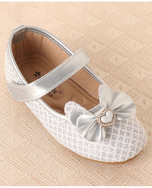 Cute Walk by Babyhug Ballerinas with Velcro Closure & Bow Applique-  Sliver