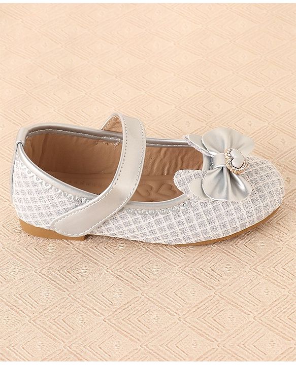 Cute Walk by Babyhug Ballerinas with Velcro Closure & Bow Applique-  Sliver