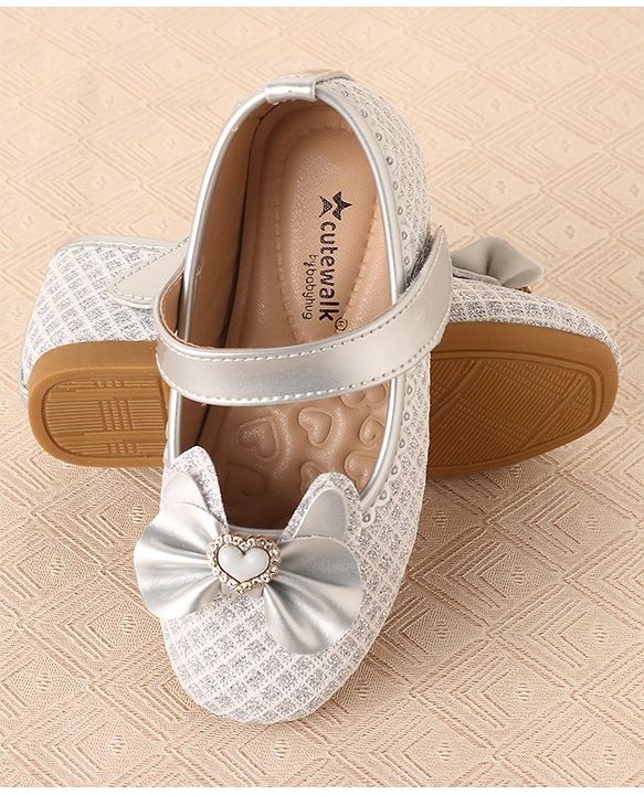 Cute Walk by Babyhug Ballerinas with Velcro Closure & Bow Applique-  Sliver