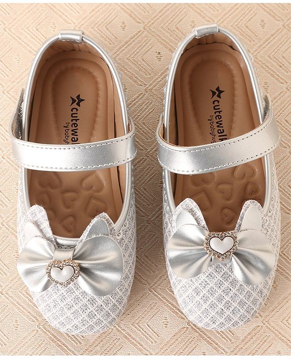 Cute Walk by Babyhug Ballerinas with Velcro Closure & Bow Applique-  Sliver