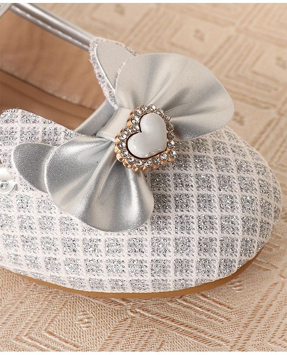 Cute Walk by Babyhug Ballerinas with Velcro Closure & Bow Applique-  Sliver