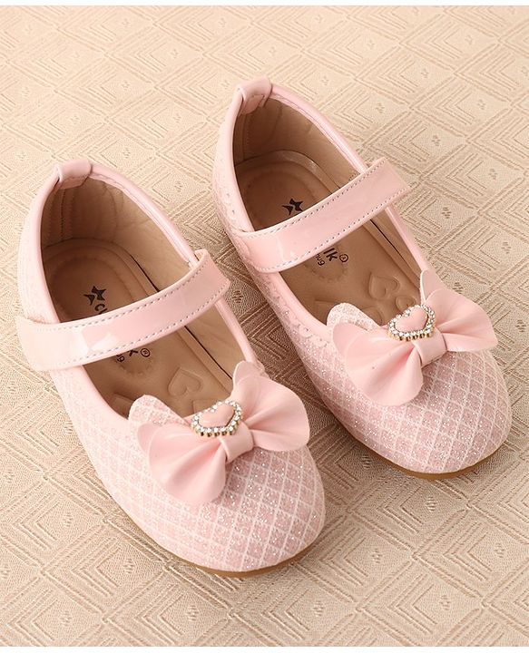 Cute Walk by Babyhug Ballerinas with Velcro Closure & Bow Applique-  Pink