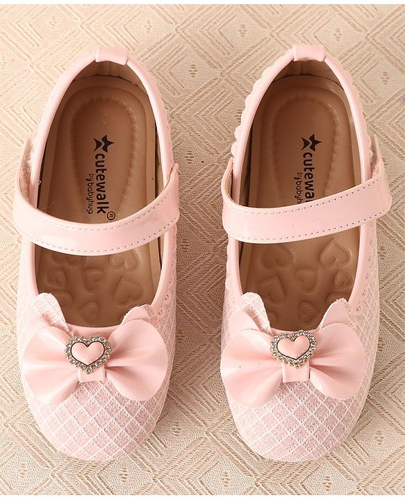 Cute Walk by Babyhug Ballerinas with Velcro Closure & Bow Applique-  Pink