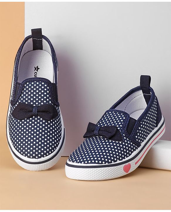 Cute Walk By Babyhug Slip On Casual Shoes Polka Dot With Bow - Blue