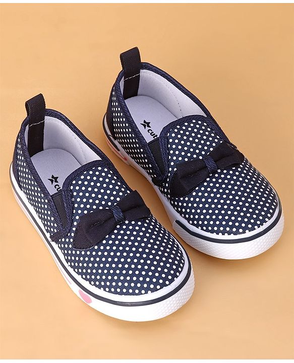 Cute Walk By Babyhug Slip On Casual Shoes Polka Dot With Bow - Blue