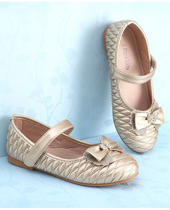 Pine Kids Velcro Closure Ballerina With Bow Applique - Golden
