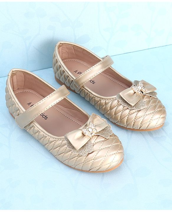 Pine Kids Velcro Closure Ballerina With Bow Applique - Golden