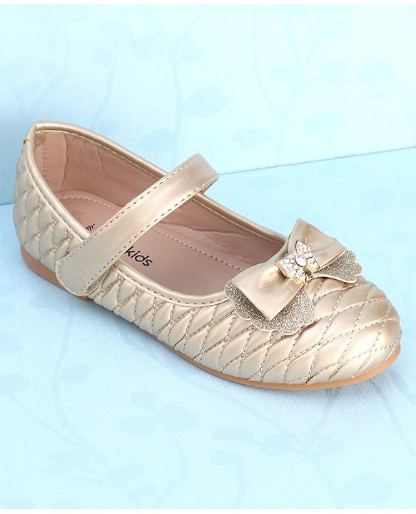 Pine Kids Velcro Closure Ballerina With Bow Applique - Golden