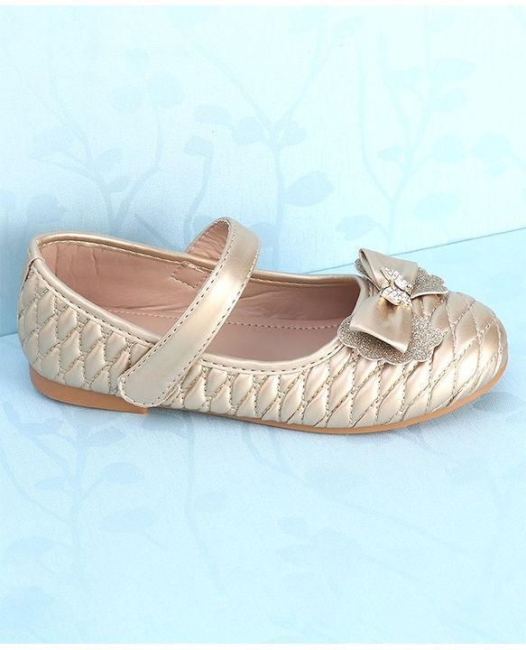 Pine Kids Velcro Closure Ballerina With Bow Applique - Golden