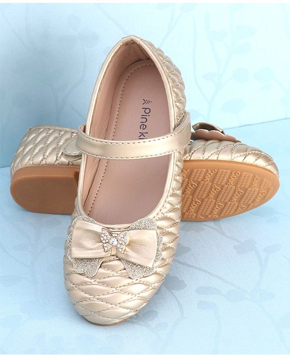 Pine Kids Velcro Closure Ballerina With Bow Applique - Golden