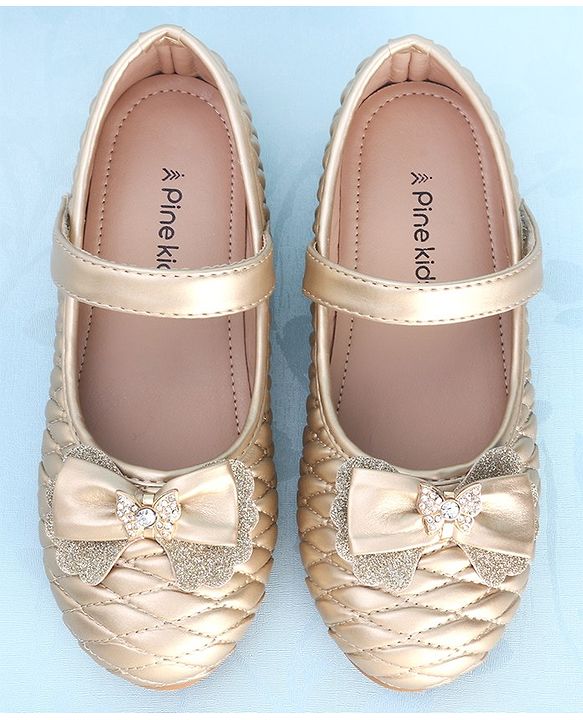 Pine Kids Velcro Closure Ballerina With Bow Applique - Golden