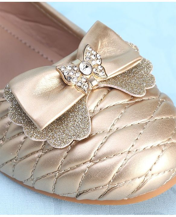 Pine Kids Velcro Closure Ballerina With Bow Applique - Golden