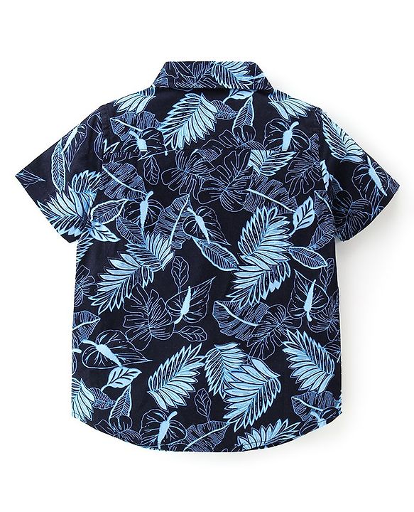Babyhug Cotton Woven Half Sleeves Shirt & Denim Shorts Set Leaf Print - Blue