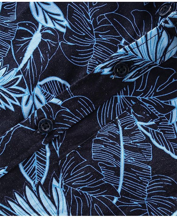 Babyhug Cotton Woven Half Sleeves Shirt & Denim Shorts Set Leaf Print - Blue