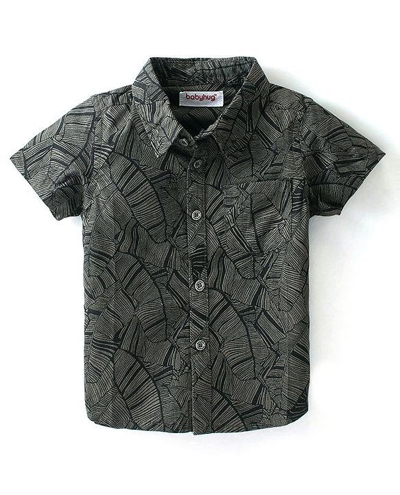 Babyhug Cotton Woven Half Sleeves Shirt & Denim Shorts With Abstract Print - Black