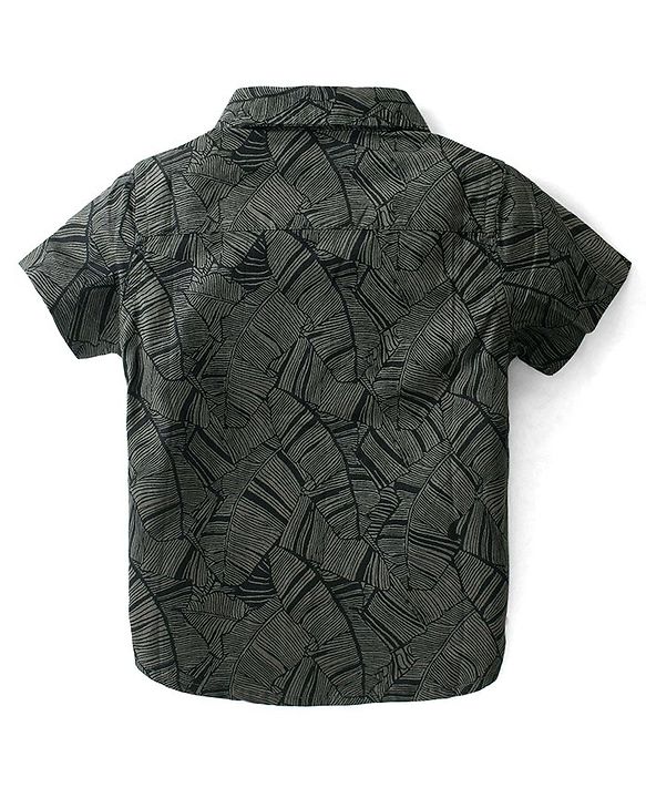 Babyhug Cotton Woven Half Sleeves Shirt & Denim Shorts With Abstract Print - Black