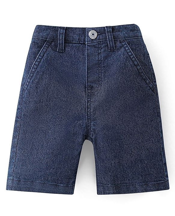 Babyhug Cotton Woven Half Sleeves Shirt & Denim Shorts With Shark Print - Navy Blue