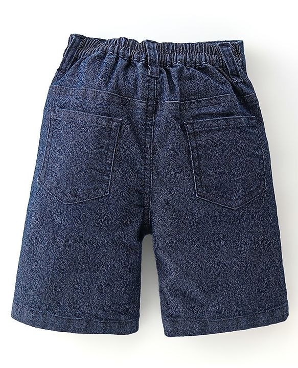 Babyhug Cotton Woven Half Sleeves Shirt & Denim Shorts With Shark Print - Navy Blue