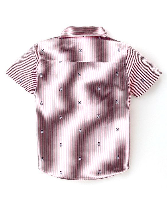 Babyhug Cotton Woven Half Sleeves Shirt & Denim Shorts With Striped - Pink & Blue