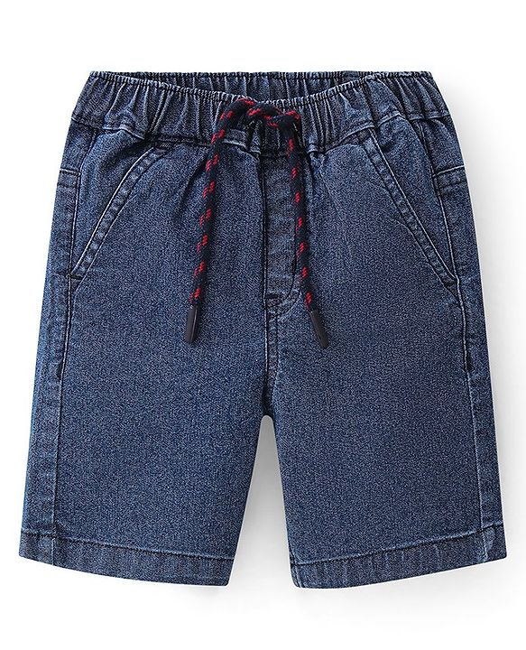 Babyhug Cotton Woven Half Sleeves Shirt & Denim Shorts With Striped - Pink & Blue