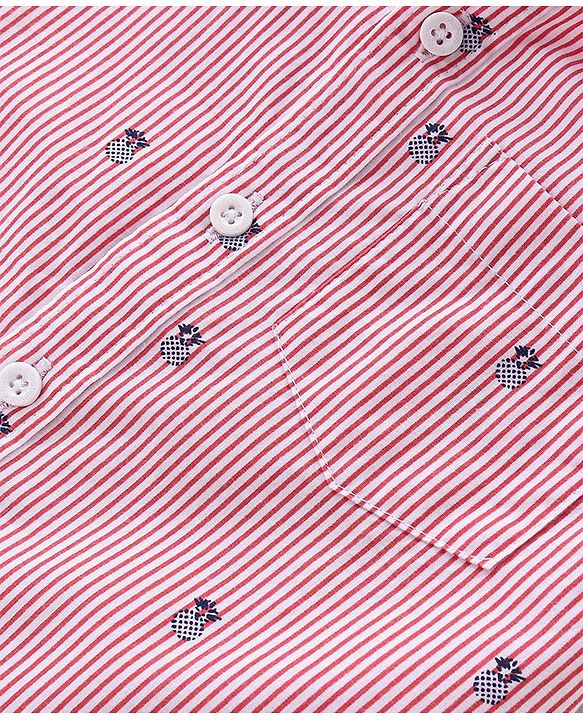 Babyhug Cotton Woven Half Sleeves Shirt & Denim Shorts With Striped - Pink & Blue