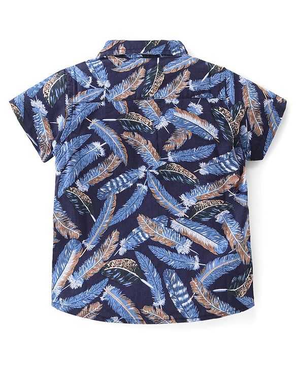 Babyhug Cotton Woven Half Sleeves Shirt & Denim Shorts With Feather - Navy Blue
