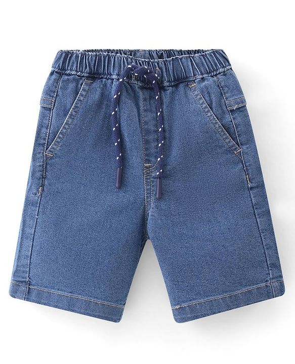 Babyhug Cotton Woven Half Sleeves Shirt & Denim Shorts With Feather - Navy Blue