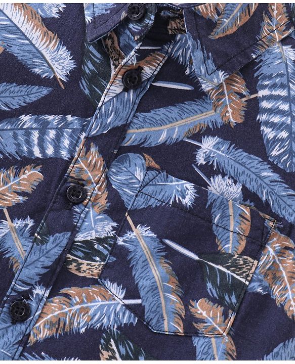 Babyhug Cotton Woven Half Sleeves Shirt & Denim Shorts With Feather - Navy Blue