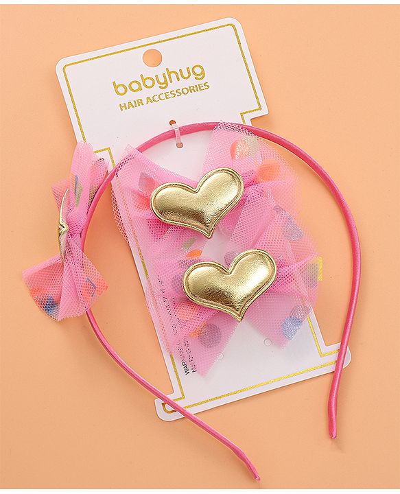 Babyhug Hair Accessories Combo Set with Heart & Bow Applique Free Size   -  Multicolor