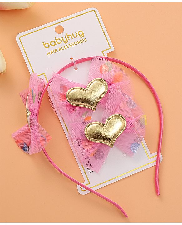 Babyhug Hair Accessories Combo Set with Heart & Bow Applique Free Size   -  Multicolor