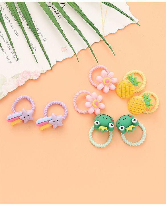 Babyhug Rubber Bands Sets  with Floral Applique Free Size - Multicolor