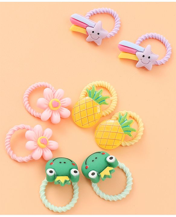 Babyhug Rubber Bands Sets  with Floral Applique Free Size - Multicolor