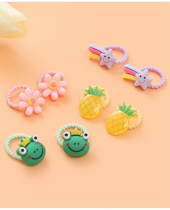 Babyhug Rubber Bands Sets  with Floral Applique Free Size - Multicolor